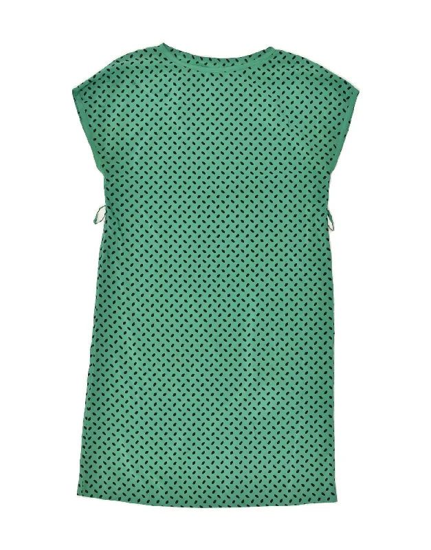 VINTAGE Womens Sleeveless Shift Dress UK 14 Medium Green Spotted