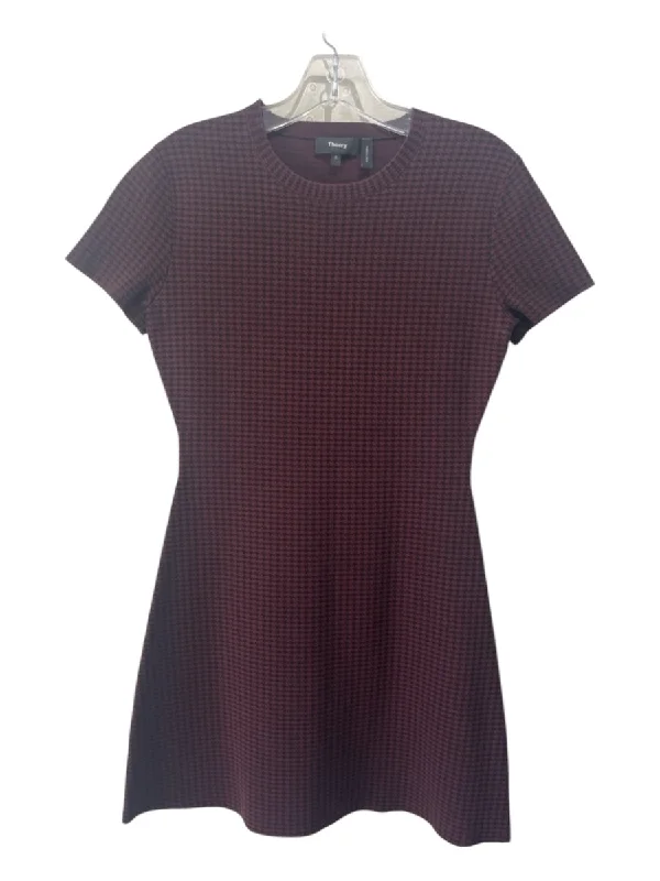 Theory Size S Red & Black Viscose & Polyester Houndstooth Scoop Neck Dress
