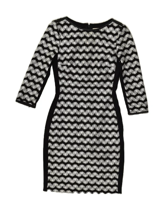REISS Womens 3/4 Sleeve Sheath Dress UK 4 XS Black Chevron