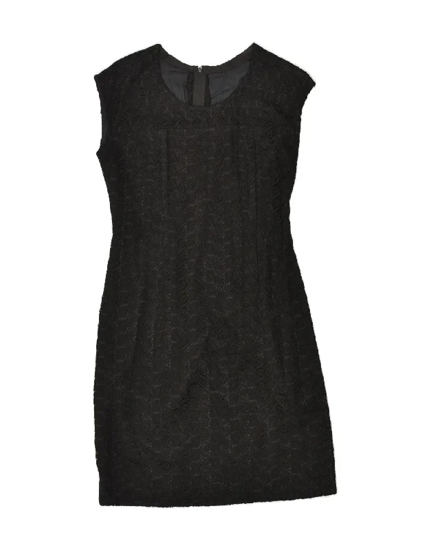 VINTAGE Womens Sleeveless Sheath Dress UK 12 Medium Black Floral