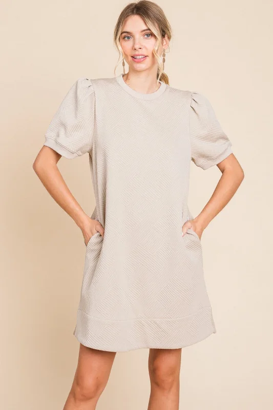 Soft Textured Puff Sleeve Dress