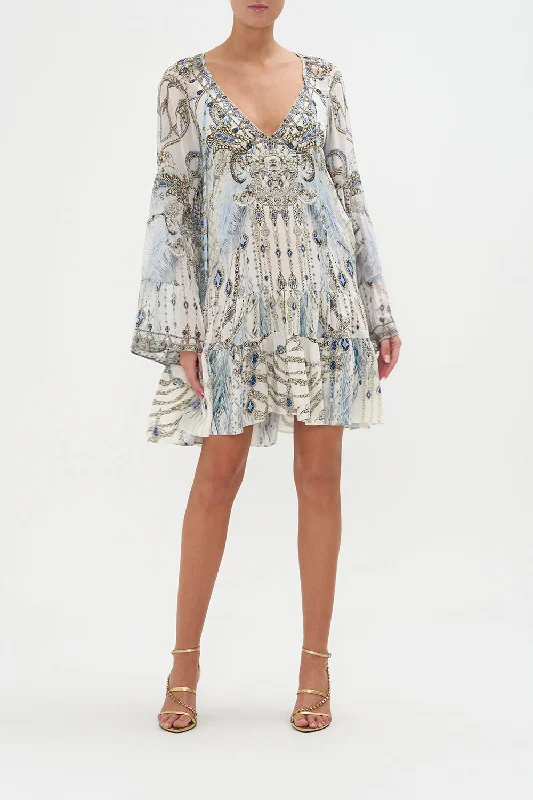 A-LINE GATHERED PANEL DRESS MOON AND BACK