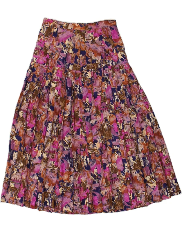 VINTAGE Womens Abstract Pattern Pleated A-Line Skirt W26 Small Pink velvet skirt glossy VINTAGE Womens Abstract Pattern Pleated A-Line Skirt W26 Small Pink velvet skirt glossy