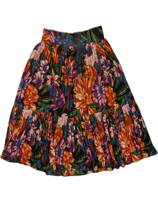 VINTAGE Womens High Waist Pleated Skirt W30 Medium Multicoloured Floral leather skirt refined VINTAGE Womens High Waist Pleated Skirt W30 Medium Multicoloured Floral leather skirt refined