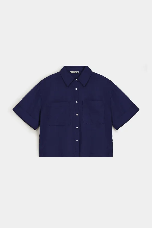 Button Down Super Cropped Shirt Trendy Floral Short Sleeve