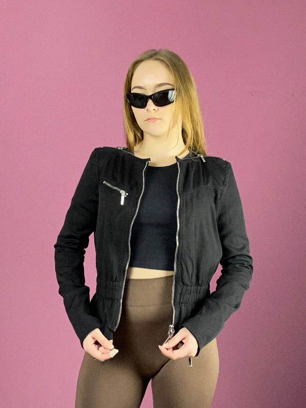 Armani Jeans Vintage Women's Zipper Jacket - S Black Cotton Blend Anorak Shell Jacket Lightweight Jacket Armani Jeans Vintage Women's Zipper Jacket - S Black Cotton Blend Anorak Shell Jacket Lightweight Jacket