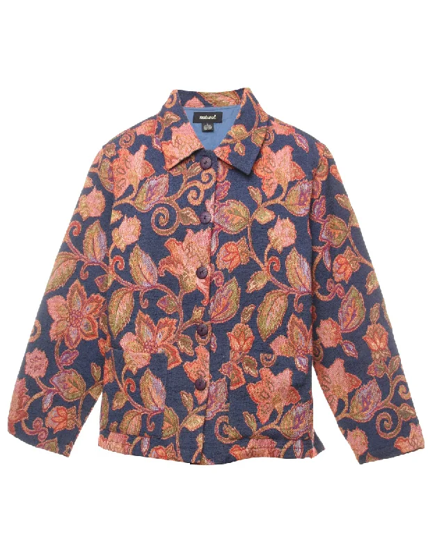 Floral Pattern Multi-Colour Tapestry Jacket - L Wool Jacket Cashmere Jacket Tweed Jacket Floral Pattern Multi-Colour Tapestry Jacket - L Wool Jacket Cashmere Jacket Tweed Jacket