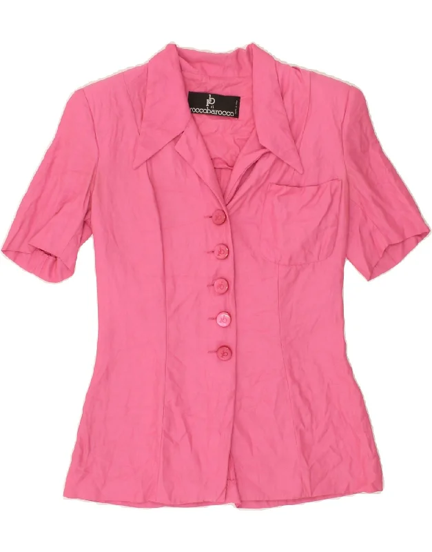 ROCCOBAROCCO Womens 5 Button Short Sleeve Blazer Jacket UK 12 Medium Pink Quilted Jacket Puffer Jacket Insulated Jacket ROCCOBAROCCO Womens 5 Button Short Sleeve Blazer Jacket UK 12 Medium Pink Quilted Jacket Puffer Jacket Insulated Jacket
