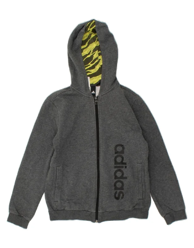 ADIDAS Boys Graphic Zip Hoodie Sweater 11-12 Years Grey Cotton Hoodie with Neon Bright Vibrant ADIDAS Boys Graphic Zip Hoodie Sweater 11-12 Years Grey Cotton Hoodie with Neon Bright Vibrant