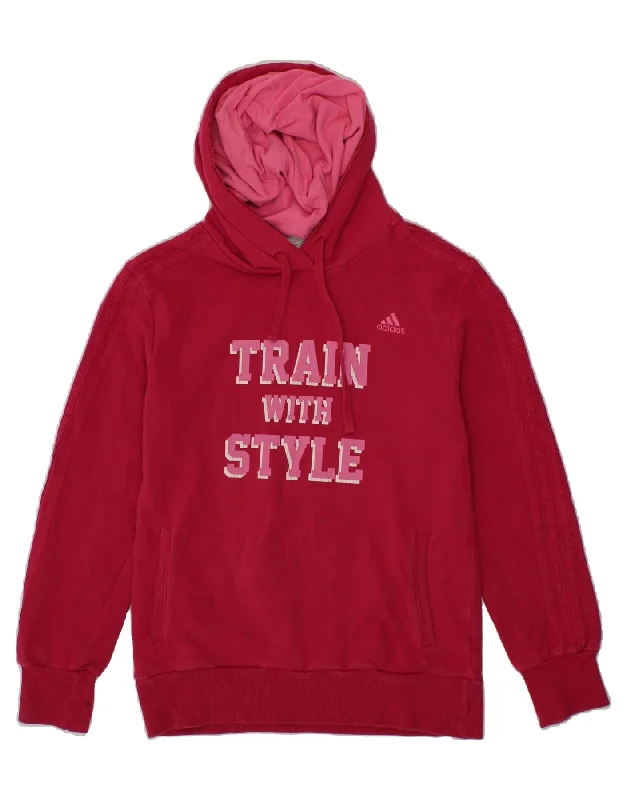 ADIDAS Womens Graphic Hoodie Jumper UK 14 Medium Red Cotton Hoodie with Turtle Neck Cozy Winter ADIDAS Womens Graphic Hoodie Jumper UK 14 Medium Red Cotton Hoodie with Turtle Neck Cozy Winter