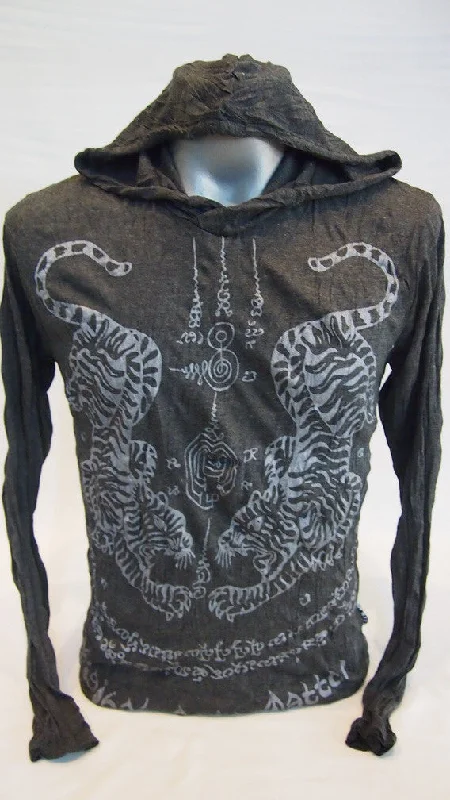 Sure Design Unisex Thai Tattoo Hoodie Silver on Black Hoodie with Rolled Sleeves Casual Relaxed Sure Design Unisex Thai Tattoo Hoodie Silver on Black Hoodie with Rolled Sleeves Casual Relaxed
