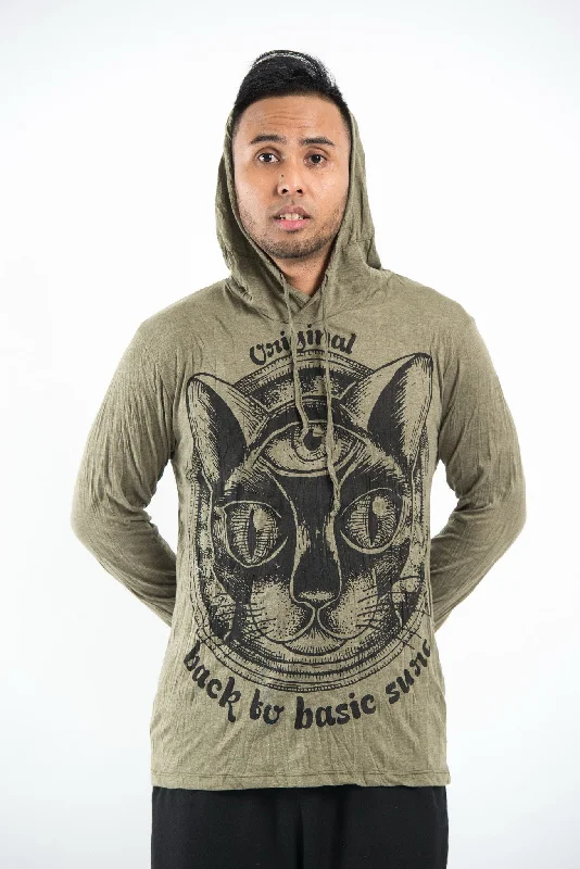 Sure Design Unisex Three Eyed Cat Hoodie Green Hoodie with Mock Neck Collared Structured Sure Design Unisex Three Eyed Cat Hoodie Green Hoodie with Mock Neck Collared Structured