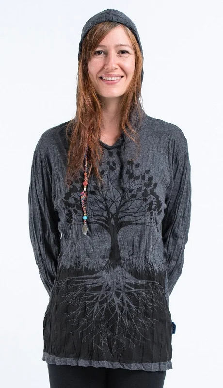 Sure Design Unisex Tree of Life Hoodie Black Hoodie with Exposed Zipper Edgy Industrial Sure Design Unisex Tree of Life Hoodie Black Hoodie with Exposed Zipper Edgy Industrial