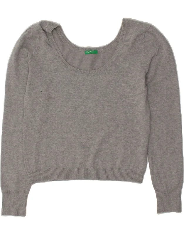 BENETTON Womens Crop Boat Neck Jumper Sweater UK 10 Small Grey Layered Multi-layer Single Layer BENETTON Womens Crop Boat Neck Jumper Sweater UK 10 Small Grey Layered Multi-layer Single Layer