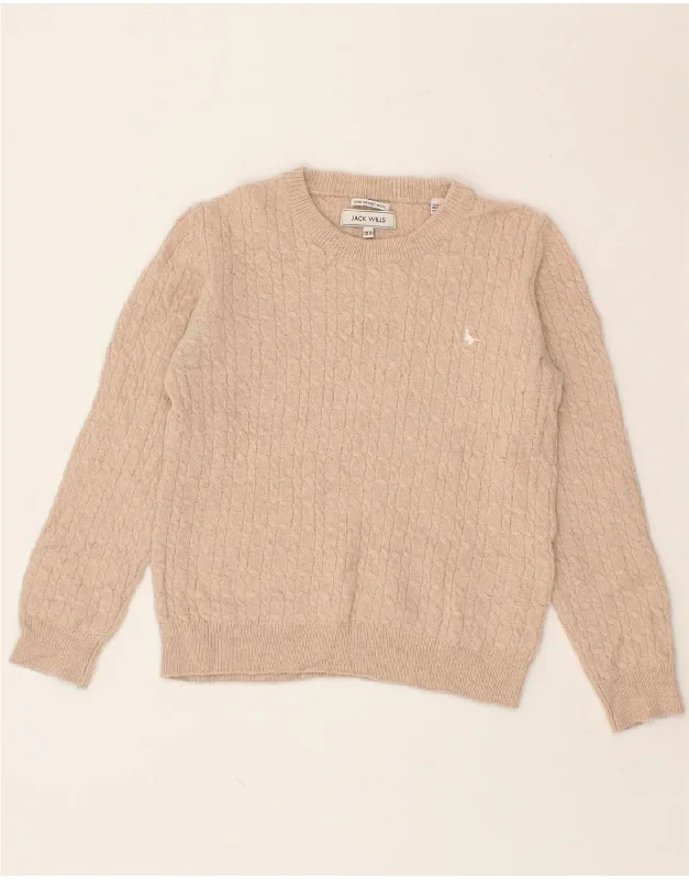 JACK WILLS Womens Crew Neck Jumper Sweater UK 16 Large Beige Merino Wool Graphic Sweater Embroidered Appliqued JACK WILLS Womens Crew Neck Jumper Sweater UK 16 Large Beige Merino Wool Graphic Sweater Embroidered Appliqued