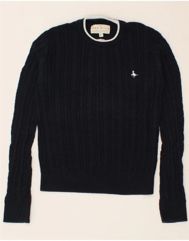 JACK WILLS Womens Crew Neck Jumper Sweater UK 8 Small Navy Blue Cotton Silk Blend Satin Velvet JACK WILLS Womens Crew Neck Jumper Sweater UK 8 Small Navy Blue Cotton Silk Blend Satin Velvet