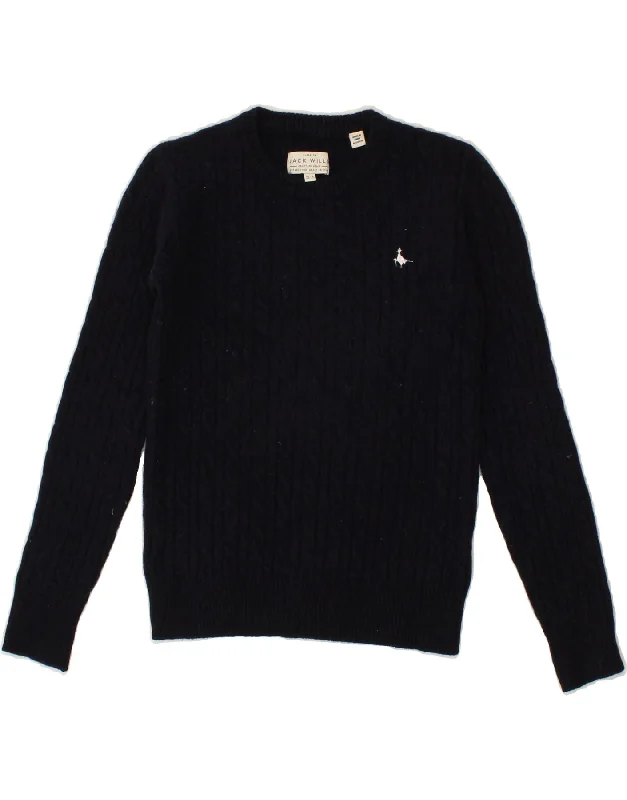 JACK WILLS Womens Crew Neck Jumper Sweater UK 8 Small Navy Blue Lambswool Real Fur Shearling Chenille JACK WILLS Womens Crew Neck Jumper Sweater UK 8 Small Navy Blue Lambswool Real Fur Shearling Chenille