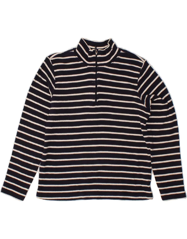 L.L.BEAN Womens Zip Neck Jumper Sweater UK 14 Medium Black Striped Cotton Turtle Neck Boat Neck Asymmetrical Neck L.L.BEAN Womens Zip Neck Jumper Sweater UK 14 Medium Black Striped Cotton Turtle Neck Boat Neck Asymmetrical Neck