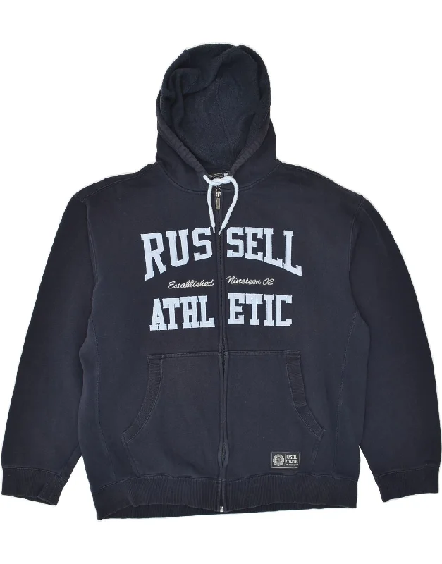 RUSSELL ATHLETIC Mens Graphic Zip Hoodie Sweater 2XL Navy Blue Cotton Terry Terry Cloth Terry Knit RUSSELL ATHLETIC Mens Graphic Zip Hoodie Sweater 2XL Navy Blue Cotton Terry Terry Cloth Terry Knit