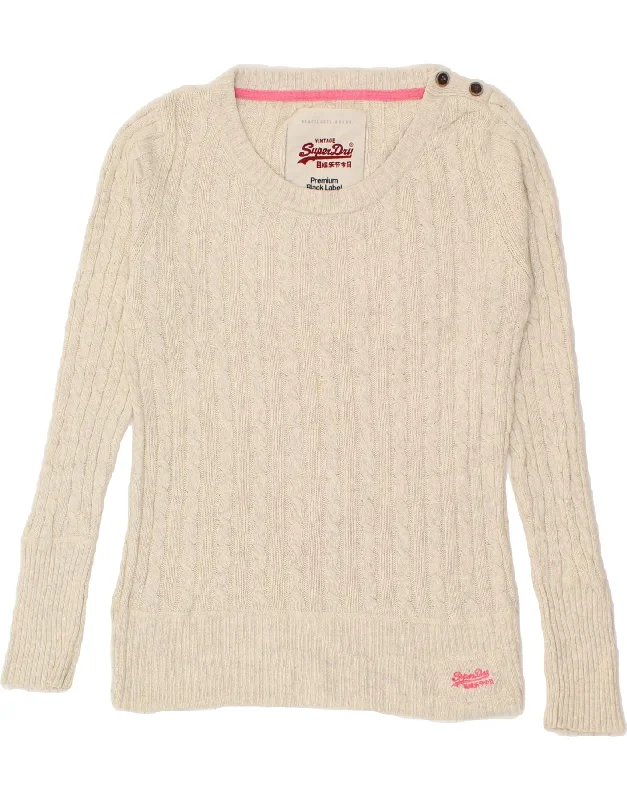 SUPERDRY Womens Boat Neck Jumper Sweater UK 14 Large Beige Cotton Solid Color Striped Floral Print SUPERDRY Womens Boat Neck Jumper Sweater UK 14 Large Beige Cotton Solid Color Striped Floral Print