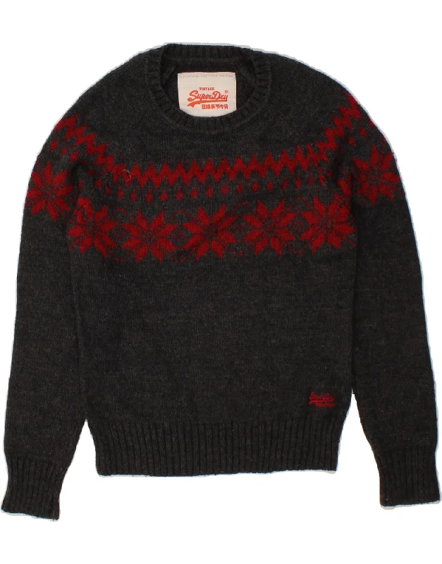 SUPERDRY Womens Crew Neck Jumper Sweater UK 14 Medium Grey Floral Acrylic Cable Knit Ribbed Knit Lace Knit SUPERDRY Womens Crew Neck Jumper Sweater UK 14 Medium Grey Floral Acrylic Cable Knit Ribbed Knit Lace Knit