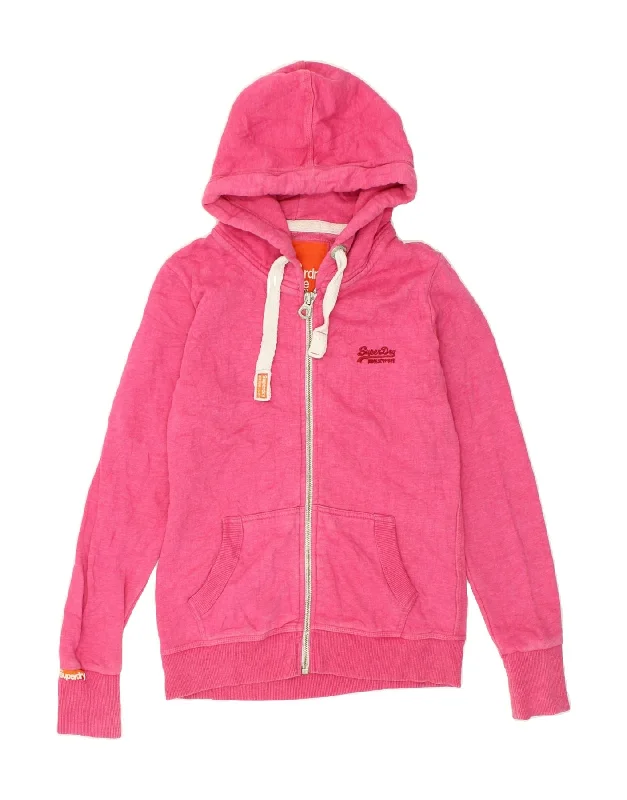 SUPERDRY Womens Zip Hoodie Sweater UK 12 Medium Pink Cotton Machine Wash Dry Clean Hand Wash SUPERDRY Womens Zip Hoodie Sweater UK 12 Medium Pink Cotton Machine Wash Dry Clean Hand Wash