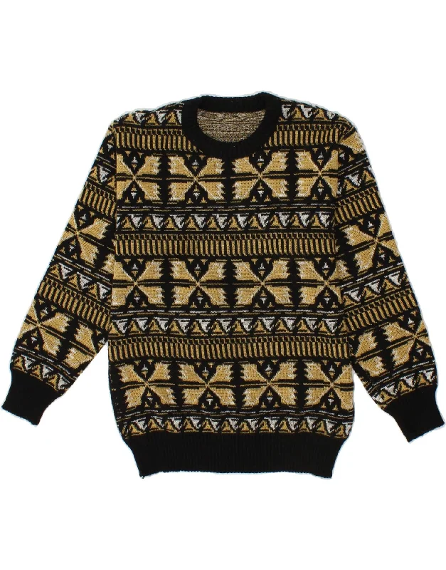 VINTAGE Womens Crew Neck Jumper Sweater UK 12 Medium Yellow Fair Isle Mesh Sweater Canvas Denim VINTAGE Womens Crew Neck Jumper Sweater UK 12 Medium Yellow Fair Isle Mesh Sweater Canvas Denim