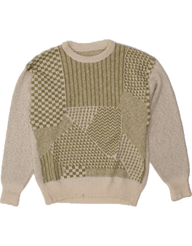 VINTAGE Womens Crew Neck Jumper Sweater UK 16 Large Beige Geometric Cotton Seamless Knitted Crochet VINTAGE Womens Crew Neck Jumper Sweater UK 16 Large Beige Geometric Cotton Seamless Knitted Crochet