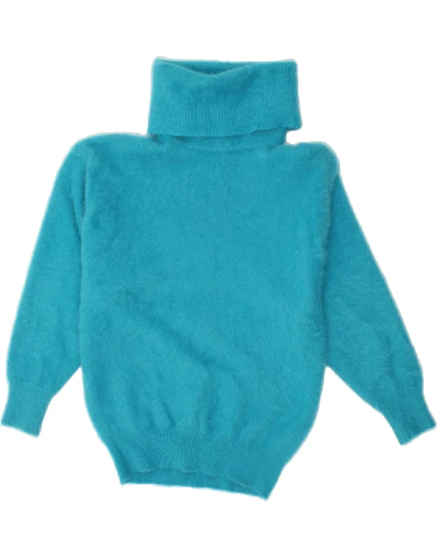 VINTAGE Womens Roll Neck Jumper Sweater UK 14 Large Blue Angora Oversized Loose Flowy VINTAGE Womens Roll Neck Jumper Sweater UK 14 Large Blue Angora Oversized Loose Flowy