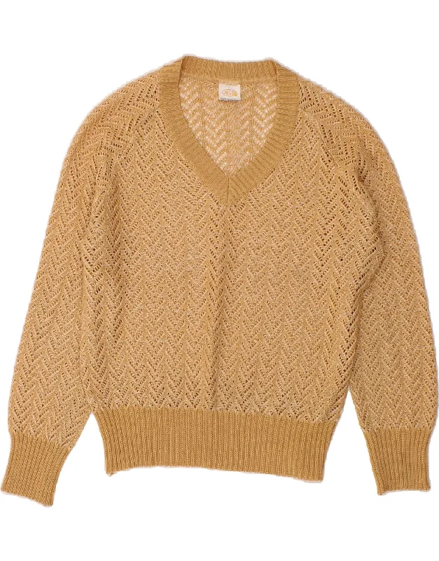 VINTAGE Womens V-Neck Jumper Sweater IT 46 Large Brown Polyacrylic Lightweight Heavyweight Midweight VINTAGE Womens V-Neck Jumper Sweater IT 46 Large Brown Polyacrylic Lightweight Heavyweight Midweight